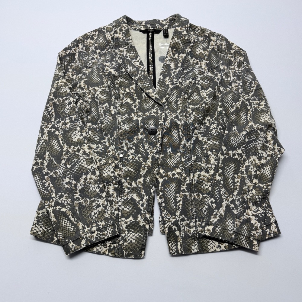 G.I.L.I. Snakeskin Print Single Button Blazer Jacket Grey Olive Size 14